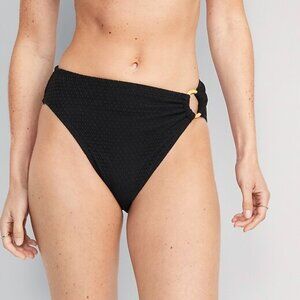 NWT - O-Ring Crochet-Knit Bikini Swim Bottoms, Black